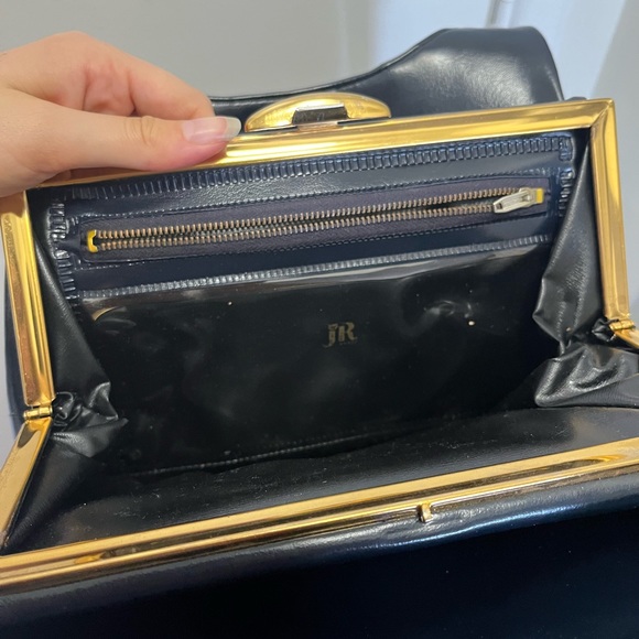 Genuine leather navy clasp shoulder bag vintage jr Julius resnick baguette bag - Picture 6 of 6